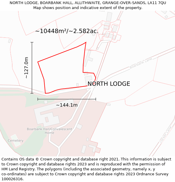 NORTH LODGE, BOARBANK HALL, ALLITHWAITE, GRANGE-OVER-SANDS, LA11 7QU: Plot and title map