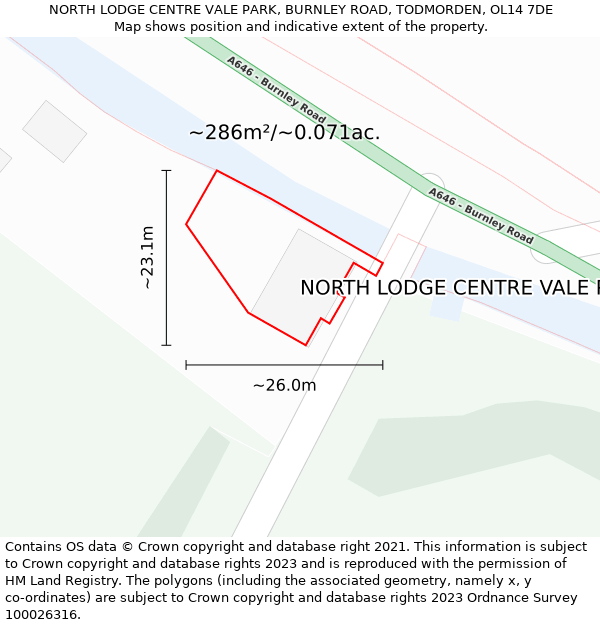 NORTH LODGE CENTRE VALE PARK, BURNLEY ROAD, TODMORDEN, OL14 7DE: Plot and title map