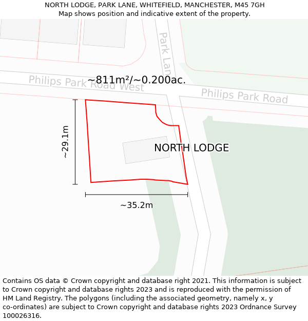 NORTH LODGE, PARK LANE, WHITEFIELD, MANCHESTER, M45 7GH: Plot and title map