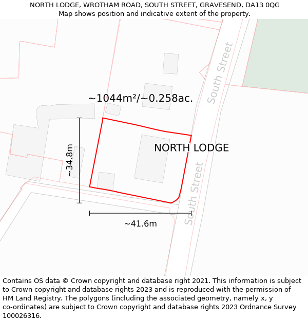 NORTH LODGE, WROTHAM ROAD, SOUTH STREET, GRAVESEND, DA13 0QG: Plot and title map