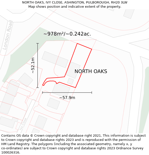 NORTH OAKS, IVY CLOSE, ASHINGTON, PULBOROUGH, RH20 3LW: Plot and title map