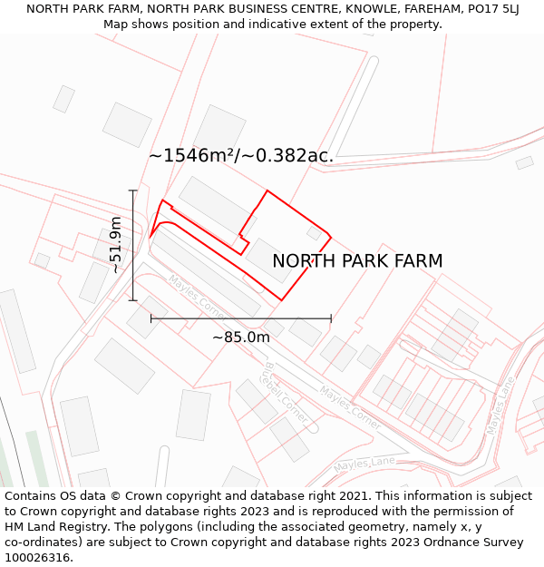 NORTH PARK FARM, NORTH PARK BUSINESS CENTRE, KNOWLE, FAREHAM, PO17 5LJ: Plot and title map