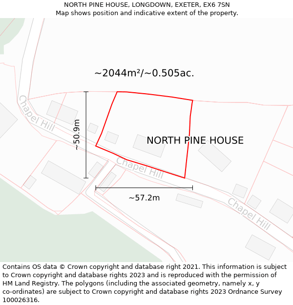 NORTH PINE HOUSE, LONGDOWN, EXETER, EX6 7SN: Plot and title map