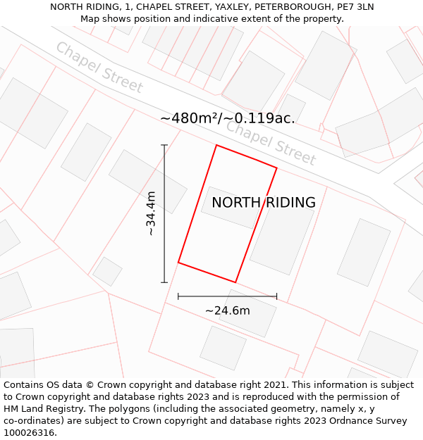 NORTH RIDING, 1, CHAPEL STREET, YAXLEY, PETERBOROUGH, PE7 3LN: Plot and title map