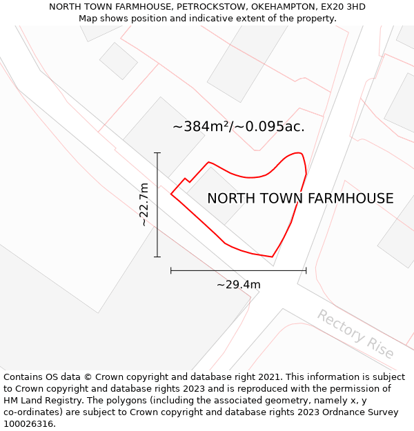 NORTH TOWN FARMHOUSE, PETROCKSTOW, OKEHAMPTON, EX20 3HD: Plot and title map