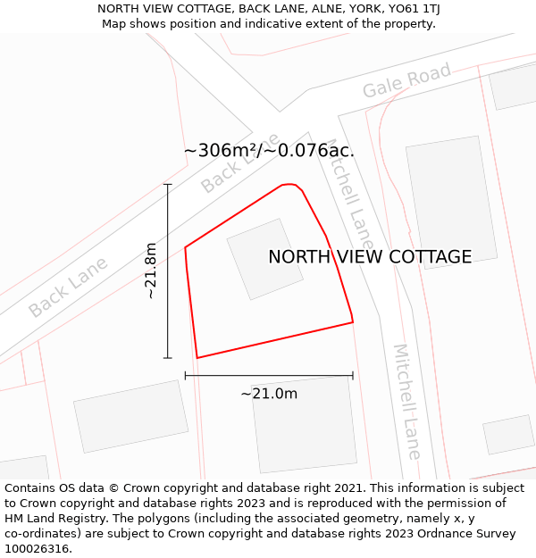 NORTH VIEW COTTAGE, BACK LANE, ALNE, YORK, YO61 1TJ: Plot and title map