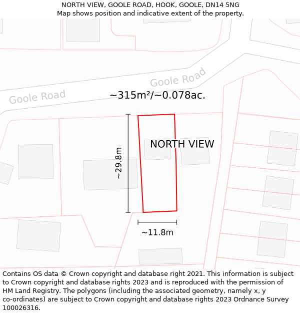 NORTH VIEW, GOOLE ROAD, HOOK, GOOLE, DN14 5NG: Plot and title map