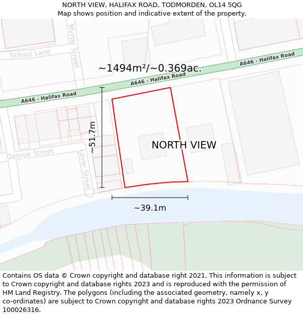 NORTH VIEW, HALIFAX ROAD, TODMORDEN, OL14 5QG: Plot and title map