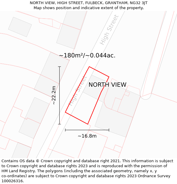 NORTH VIEW, HIGH STREET, FULBECK, GRANTHAM, NG32 3JT: Plot and title map