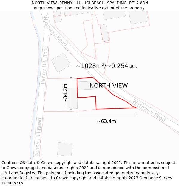 NORTH VIEW, PENNYHILL, HOLBEACH, SPALDING, PE12 8DN: Plot and title map