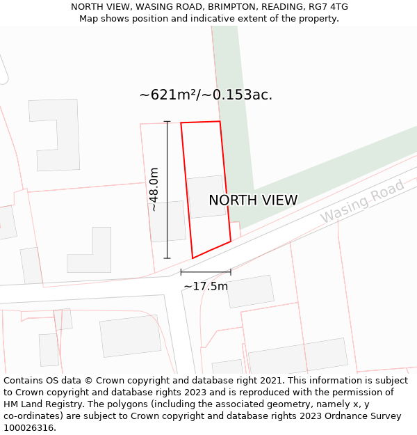 NORTH VIEW, WASING ROAD, BRIMPTON, READING, RG7 4TG: Plot and title map