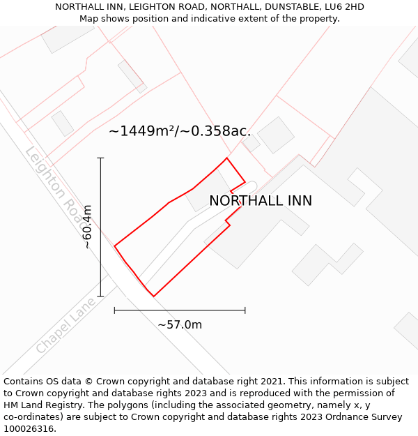 NORTHALL INN, LEIGHTON ROAD, NORTHALL, DUNSTABLE, LU6 2HD: Plot and title map