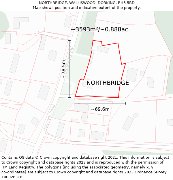 NORTHBRIDGE, WALLISWOOD, DORKING, RH5 5RD: Plot and title map