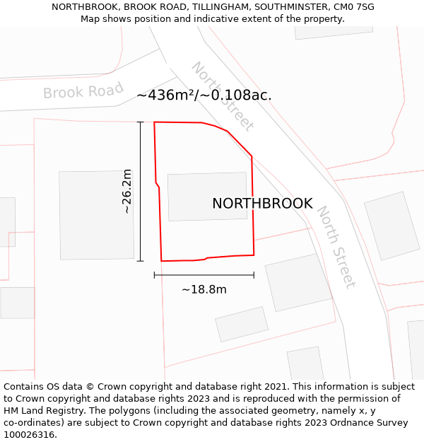 NORTHBROOK, BROOK ROAD, TILLINGHAM, SOUTHMINSTER, CM0 7SG: Plot and title map