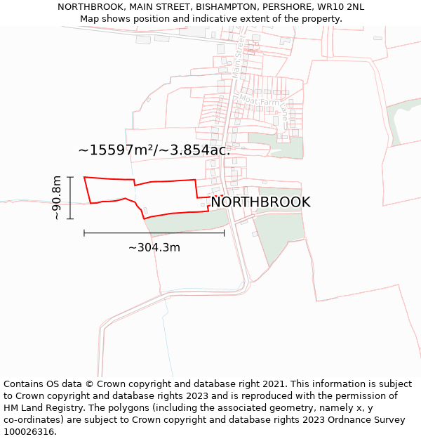 NORTHBROOK, MAIN STREET, BISHAMPTON, PERSHORE, WR10 2NL: Plot and title map