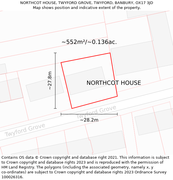 NORTHCOT HOUSE, TWYFORD GROVE, TWYFORD, BANBURY, OX17 3JD: Plot and title map