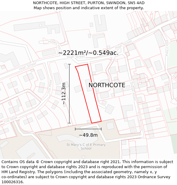 NORTHCOTE, HIGH STREET, PURTON, SWINDON, SN5 4AD: Plot and title map