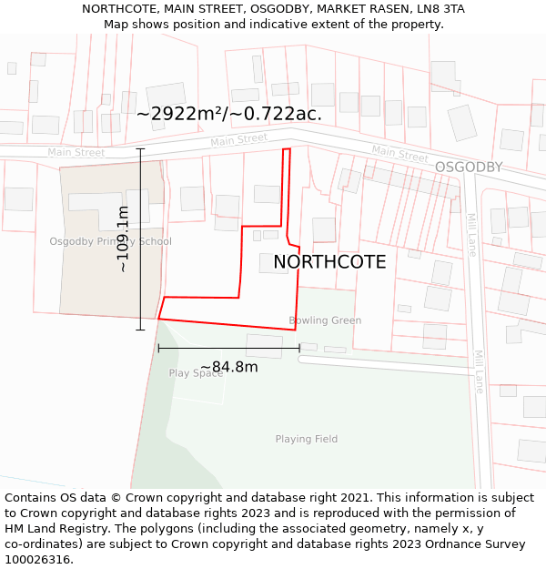 NORTHCOTE, MAIN STREET, OSGODBY, MARKET RASEN, LN8 3TA: Plot and title map