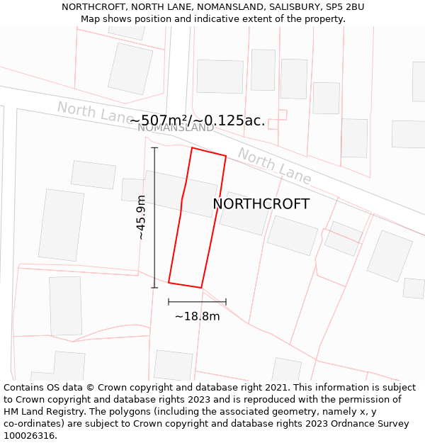 NORTHCROFT, NORTH LANE, NOMANSLAND, SALISBURY, SP5 2BU: Plot and title map