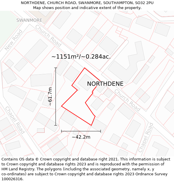 NORTHDENE, CHURCH ROAD, SWANMORE, SOUTHAMPTON, SO32 2PU: Plot and title map