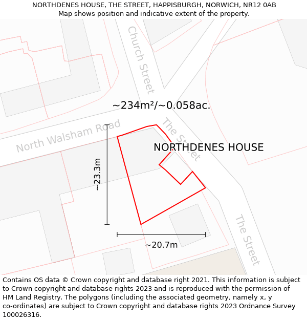 NORTHDENES HOUSE, THE STREET, HAPPISBURGH, NORWICH, NR12 0AB: Plot and title map