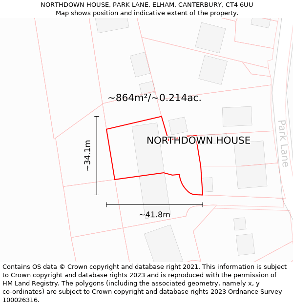 NORTHDOWN HOUSE, PARK LANE, ELHAM, CANTERBURY, CT4 6UU: Plot and title map