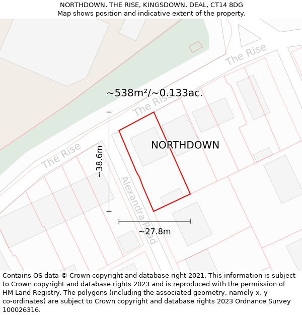 NORTHDOWN, THE RISE, KINGSDOWN, DEAL, CT14 8DG: Plot and title map