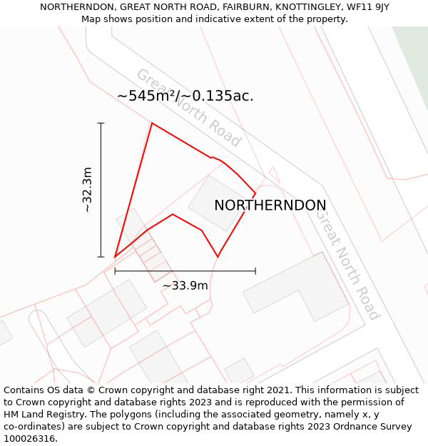 NORTHERNDON, GREAT NORTH ROAD, FAIRBURN, KNOTTINGLEY, WF11 9JY: Plot and title map