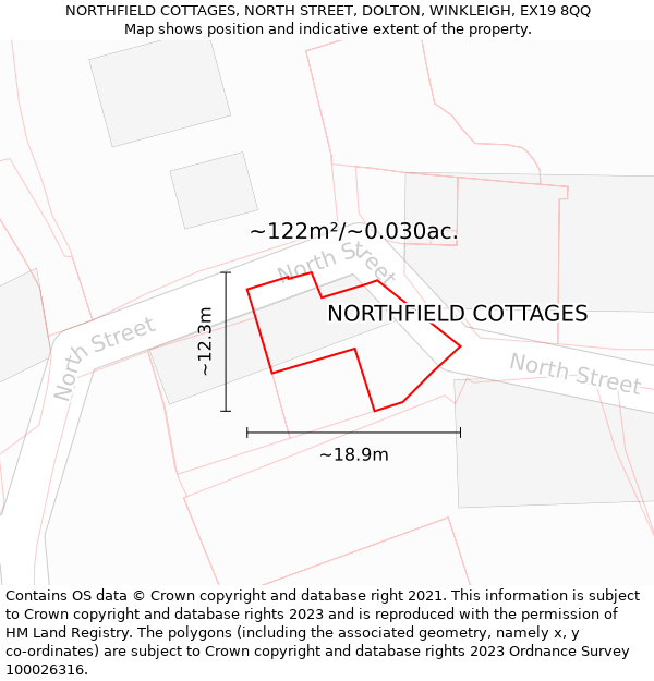 NORTHFIELD COTTAGES, NORTH STREET, DOLTON, WINKLEIGH, EX19 8QQ: Plot and title map