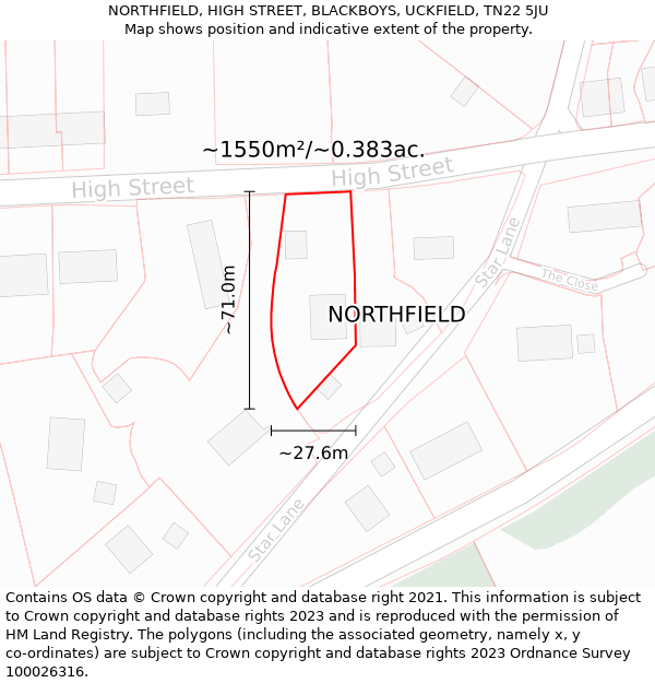 NORTHFIELD, HIGH STREET, BLACKBOYS, UCKFIELD, TN22 5JU: Plot and title map