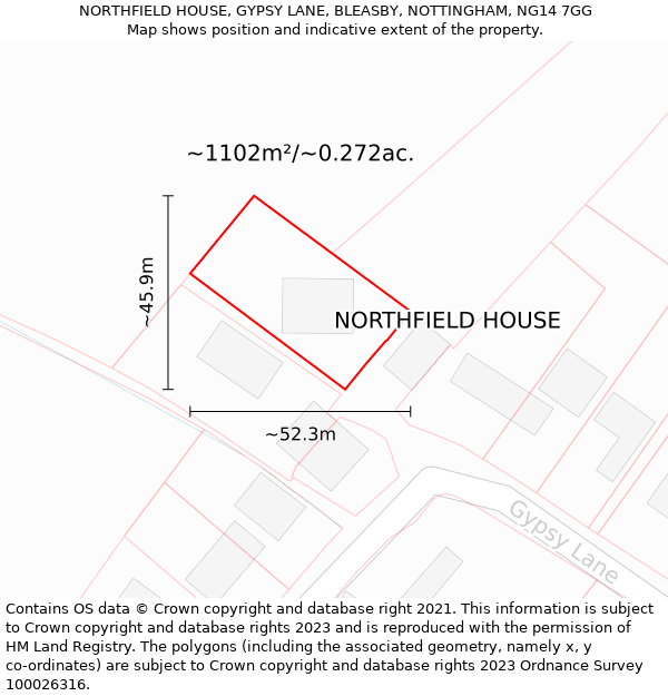 NORTHFIELD HOUSE, GYPSY LANE, BLEASBY, NOTTINGHAM, NG14 7GG: Plot and title map