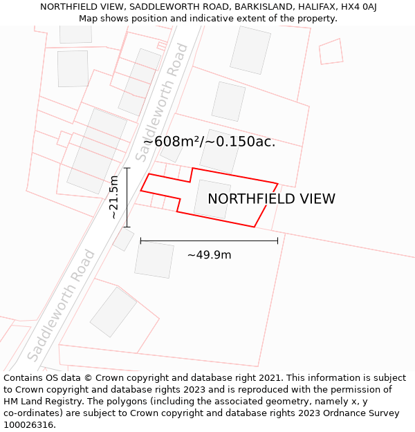 NORTHFIELD VIEW, SADDLEWORTH ROAD, BARKISLAND, HALIFAX, HX4 0AJ: Plot and title map