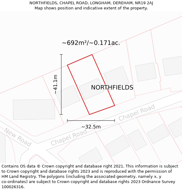 NORTHFIELDS, CHAPEL ROAD, LONGHAM, DEREHAM, NR19 2AJ: Plot and title map