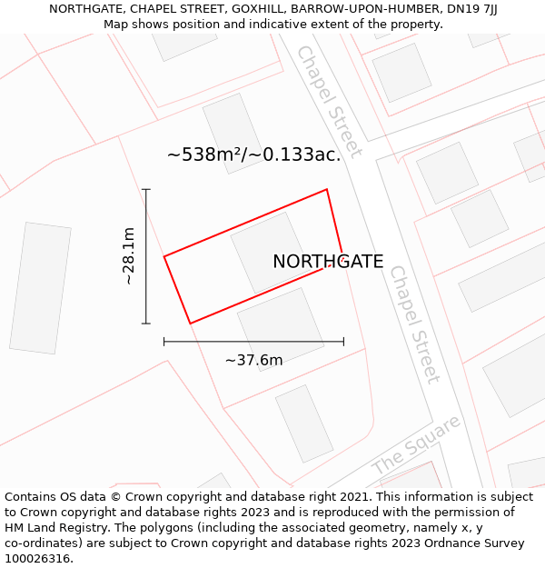 NORTHGATE, CHAPEL STREET, GOXHILL, BARROW-UPON-HUMBER, DN19 7JJ: Plot and title map