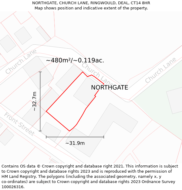 NORTHGATE, CHURCH LANE, RINGWOULD, DEAL, CT14 8HR: Plot and title map