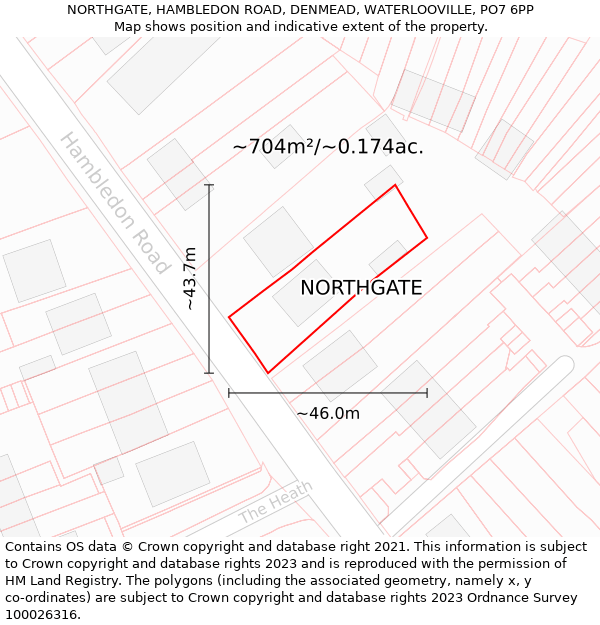 NORTHGATE, HAMBLEDON ROAD, DENMEAD, WATERLOOVILLE, PO7 6PP: Plot and title map