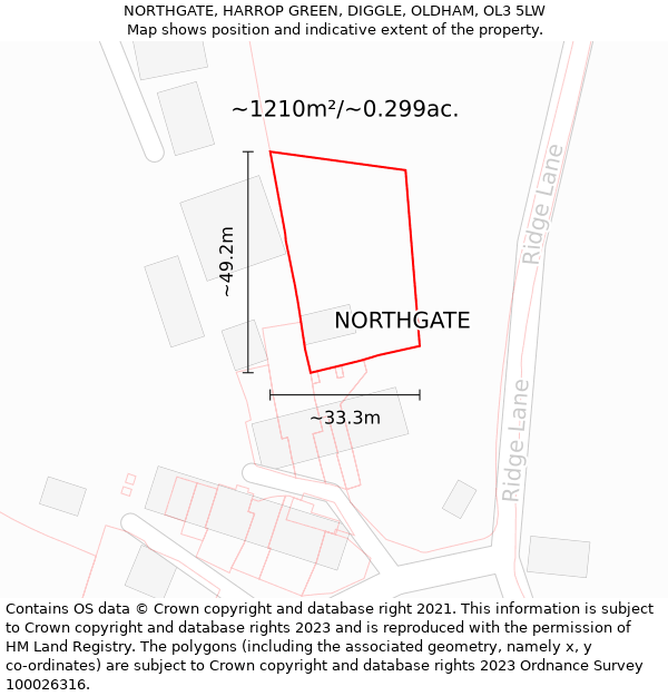 NORTHGATE, HARROP GREEN, DIGGLE, OLDHAM, OL3 5LW: Plot and title map