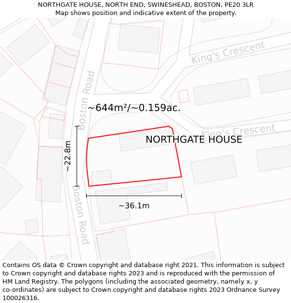 NORTHGATE HOUSE, NORTH END, SWINESHEAD, BOSTON, PE20 3LR: Plot and title map