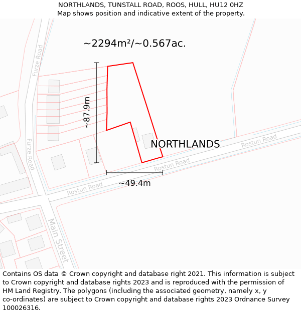 NORTHLANDS, TUNSTALL ROAD, ROOS, HULL, HU12 0HZ: Plot and title map