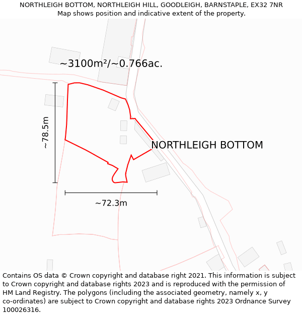 NORTHLEIGH BOTTOM, NORTHLEIGH HILL, GOODLEIGH, BARNSTAPLE, EX32 7NR: Plot and title map