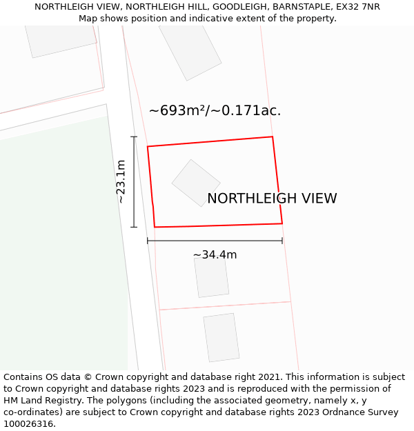 NORTHLEIGH VIEW, NORTHLEIGH HILL, GOODLEIGH, BARNSTAPLE, EX32 7NR: Plot and title map