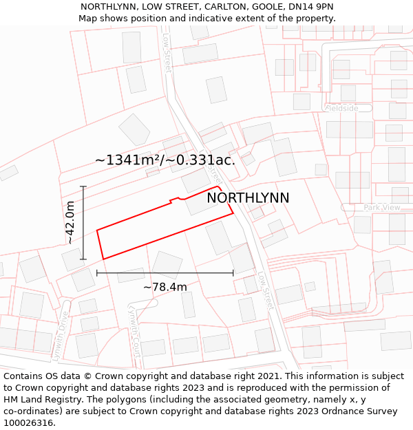 NORTHLYNN, LOW STREET, CARLTON, GOOLE, DN14 9PN: Plot and title map