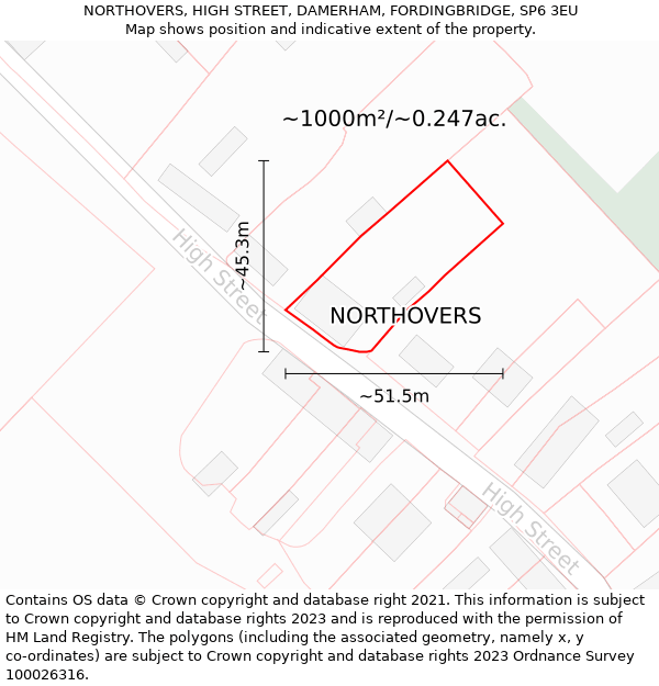 NORTHOVERS, HIGH STREET, DAMERHAM, FORDINGBRIDGE, SP6 3EU: Plot and title map