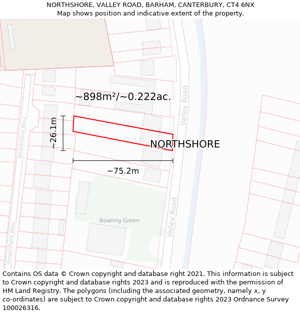 NORTHSHORE, VALLEY ROAD, BARHAM, CANTERBURY, CT4 6NX: Plot and title map