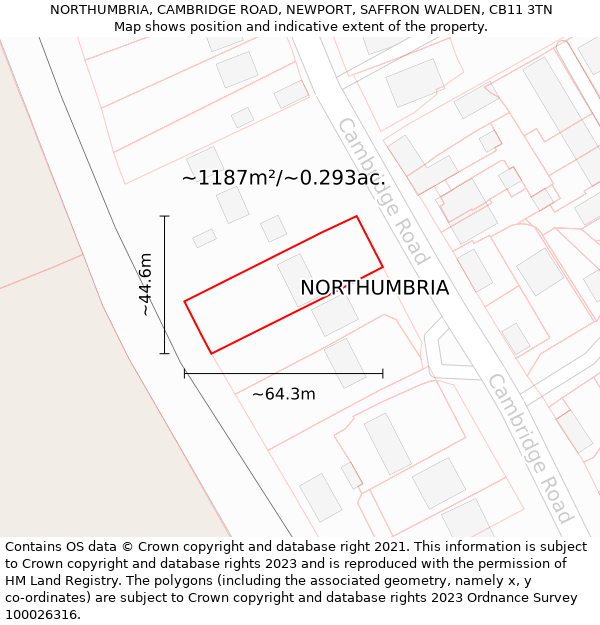 NORTHUMBRIA, CAMBRIDGE ROAD, NEWPORT, SAFFRON WALDEN, CB11 3TN: Plot and title map