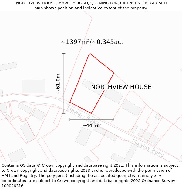 NORTHVIEW HOUSE, MAWLEY ROAD, QUENINGTON, CIRENCESTER, GL7 5BH: Plot and title map