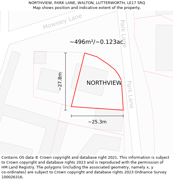 NORTHVIEW, PARK LANE, WALTON, LUTTERWORTH, LE17 5RQ: Plot and title map