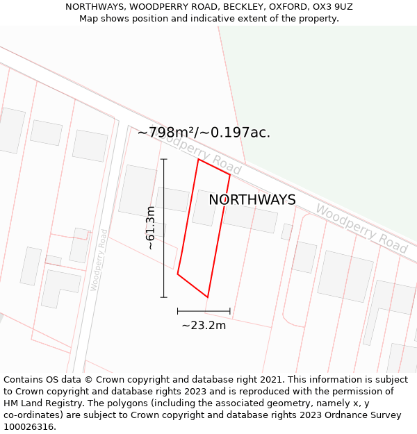 NORTHWAYS, WOODPERRY ROAD, BECKLEY, OXFORD, OX3 9UZ: Plot and title map