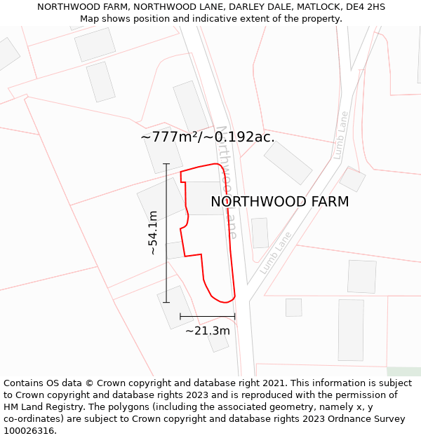 NORTHWOOD FARM, NORTHWOOD LANE, DARLEY DALE, MATLOCK, DE4 2HS: Plot and title map