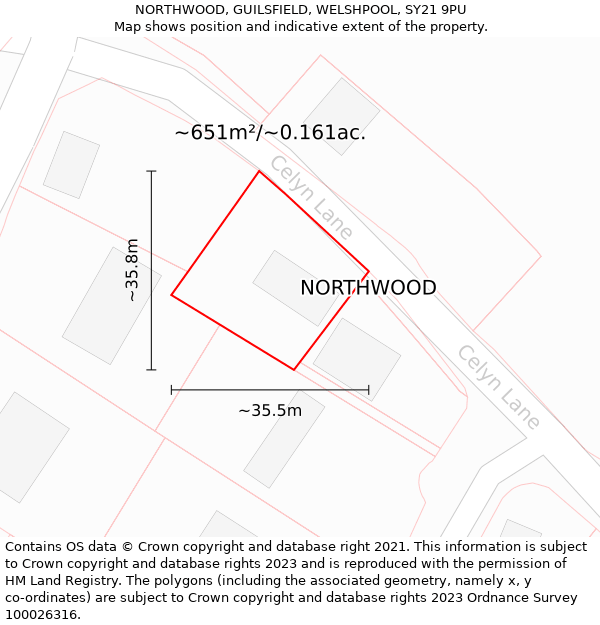 NORTHWOOD, GUILSFIELD, WELSHPOOL, SY21 9PU: Plot and title map